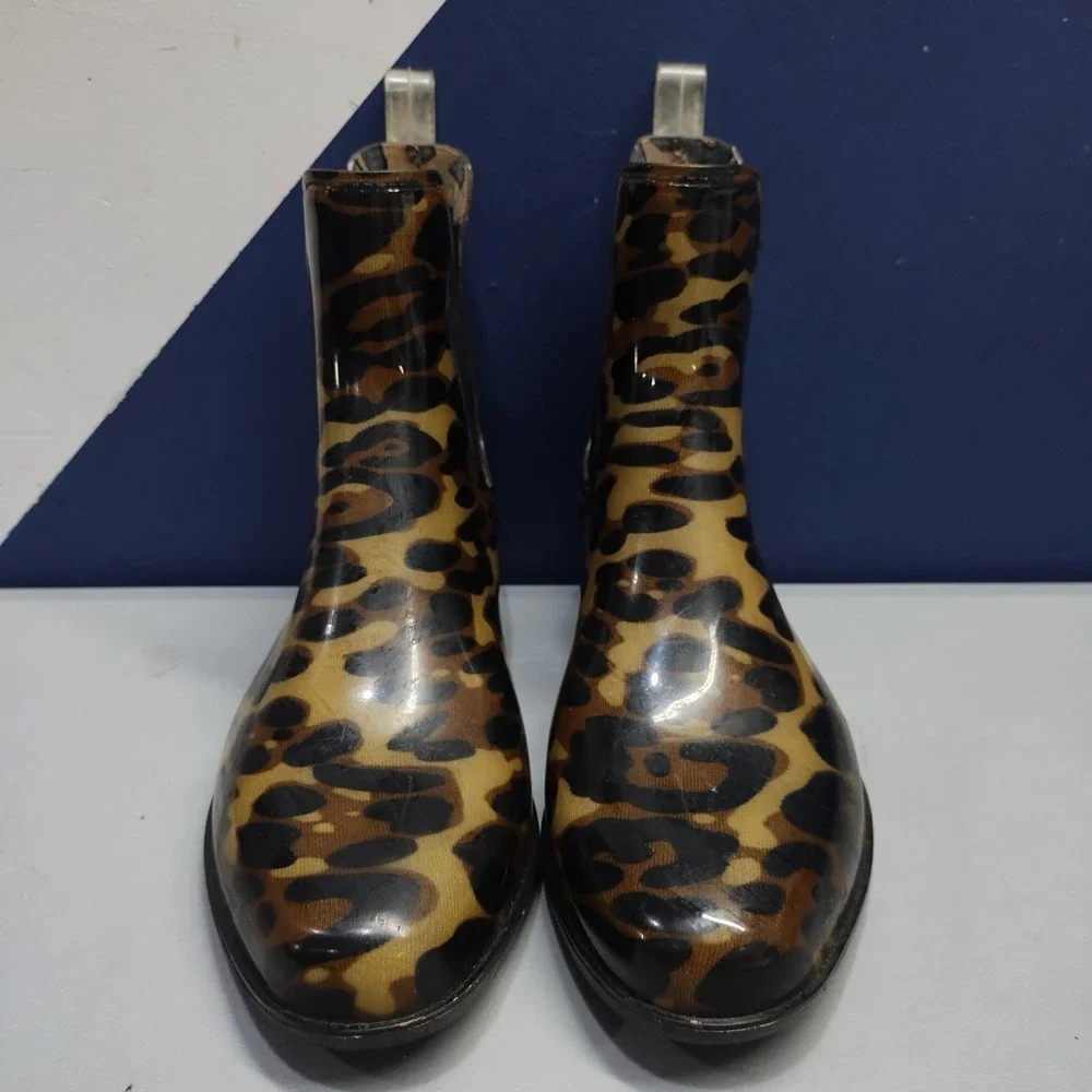 Lauren Ralph Lauren Tally Rain Boots Womens US 7B Multi Leopard Print Cuban Heel